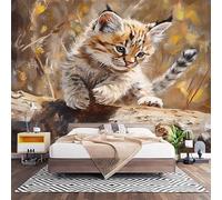 Fotomurales Decorativos Pintura al óLeo de Un Lindo Gato Papel Pintado Pared 450x315 cm MarróN Claro Papel Pintado Tejido No Tejido Decoración de Pared, Salones, Habitaciones Moderna Fotográfico