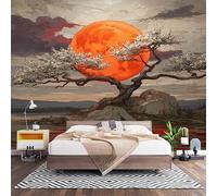 Fotomurales Decorativos Pintura Al óLeo Del Arte Del Sol Rojo Papel Pintado Pared 350x256 cm Gris Papel Pintado Tejido No Tejido Decoración de Pared, Salones, Habitaciones Moderna Fotográfico