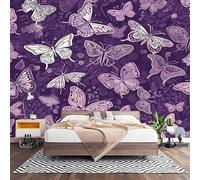 Fotomurales Decorativos Romance Mariposas Flores Papel Pintado Pared 350x256 cm PúRpura Papel Pintado Tejido No Tejido Decoración de Pared, Salones, Habitaciones Moderna Fotográfico