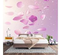 Fotomurales Decorativos Rosa Degradado Papel Pintado Pared 300x210 cm PéTalos Rosados Cayendo Papel Pintado Tejido No Tejido Decoración de Pared, Salones, Habitaciones Moderna Fotográfico