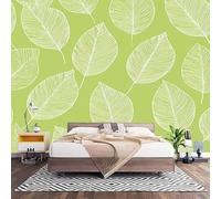 Fotomurales Decorativos Verde Claro Papel Pintado Pared 350x256 cm Dibujo Lineal Simple de Hojas Papel Pintado Tejido No Tejido Decoración de Pared, Salones, Habitaciones Moderna Fotográfico