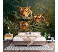 Fotomurales Decorativos Verde Claro Papel Pintado Pared 350x256 cm Pintura Al óLeo de Tigre Animal Papel Pintado Tejido No Tejido Decoración de Pared, Salones, Habitaciones Moderna Fotográfico