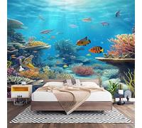Fotomurales Decorativos Vistoso Papel Pintado Pared 200x140 cm Mundo Submarino De Dibujos Animados Papel Pintado Tejido No Tejido Decoración de Pared, Salones, Habitaciones Moderna Fotográfico