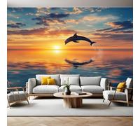 Fotomurales Delfín al atardecer Papel Pintado 250x175 cm Fotográfico Tejido No Tejido Fondo de Pantalla Mural Decoración de Pared Sala Cuarto Oficina Salón