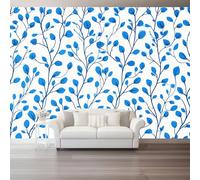 Fotomurales Dibujo lineal de hojas frescas Papel pintado tejido no tejido decoración Pared decorativos 200 x 140 cm Murales Tv Fondo Pared Dormitorio Murales Pared Dormitorio Azul marino
