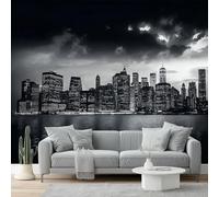 Fotomurales Documental de silueta arquitectónica Papel Tapiz Moderno 350 x 256 cm Papel pintado tejido no tejido coración Pared corativos Sala Living Oficina Dormitorio Blanco y negro