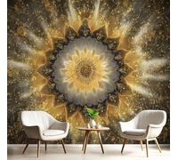 Fotomurales Efecto 3D Mural Infantil 350X260Cm Papel Pintado Pared Oro Mandala Geométrico Decorativos Arte Espiritual Panorámico Dormitorio Oficina Hotel Spa