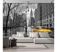 Fotomurales Escena Callejera Nueva York Día Lluvioso Papel Pintado Tejido No Tejido Moderna Taxi Amarillo Fotográfico Decoración De Pared Sala Cuarto Oficina Salón Blanco Negro Papel Pintado 200X140Cm