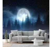 Fotomurales Escena nocturna de la naturaleza misteriosa Papel pintado tejido no tejido decoración Pared decorativos 350 x 256 cm Sala Cuarto Oficina Salón Decoración Casa Colores fríos azules