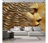 Fotomurales Escultura Textura Ondulada 250x175cm Papel Pintado Relieve Perfil Femenino Papel Tapiz Fotográfico 3D Decoración De Pared Moderno para Salon Dormitorio Oficina Cuarto, Amarillo Dorado