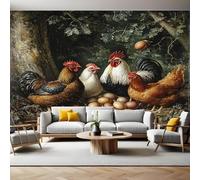 Fotomurales Familia de gallos de corral Papel Tapiz Fotográfico 400x280 cm Tejido No Tejido Decor de la Pared Murales para Salón Dormitorio TV Pared Habitación Niños