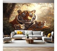 Fotomurales Familia de tigres animales Papel Pintado 250x175 cm Fotográfico Tejido No Tejido Fondo de Pantalla Mural Decoración de Pared Sala Cuarto Oficina Salón