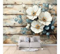 Fotomurales Flor Madera Grano 500x280 cm Papel Pintado Nórdico Impresión 3D Pared Tela no Tejida Fácil de Instalar Limpiar Poster Ideal para Salones Cocinas Pasillos Papel Pintado Pared Dormitorio