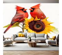 Fotomurales Flores Dos Cardenales Papel Pintado 250x175 cm Fotográfico Tejido No Tejido Fondo de Pantalla Mural Decoración de Pared Sala Cuarto Oficina Salón