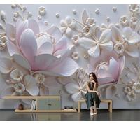 Fotomurales Flores Relieve 400 × 280 Cm Xxl Papel Pintado Tejido No Tejido, Mariposas Flores Magnolia Rosa Fotográfico Pared Decorativos Murales Póster Para Dormitorio Salón Tv Pared
