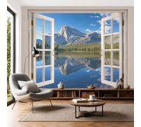 Fotomurales Fotografía De Lagos De Montaña Papel Pintado Tejido No Tejido Moderna Bosque Natural Reflexiones Fotográfico Decoración De Pared Sala Cuarto Oficina Salón Azul Papel Pintado 250X175Cm