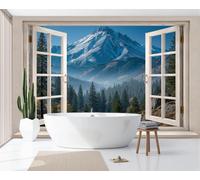 Fotomurales Fotografías Montañas Nevadas Brumosas Papel Pintado Tejido No Tejido Moderna Pradera Forestal Natural Fotográfico Decoración De Pared Sala Cuarto Oficina Salón Azul Papel Pintado 200X140Cm