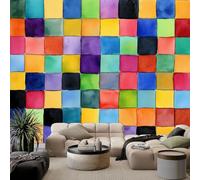 Fotomurales Geometría cuadrada coloreada 300x210 cm Papel Tapiz Fotográfico no tejido 3D Moderna Fondo De Pantalla Mural Decoración De Pared Sala Cuarto Oficina Salón