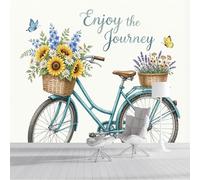 Fotomurales Girasoles Mariposas Bicicletas 300x210cm, Papel Tapiz Fotográfico Seda Estilo Acuarela Fresco, Beige Decoración De Pared Sala Cuarto Oficina Salón