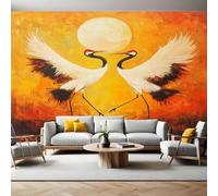 Fotomurales Grulla de corona roja animal retro Papel Tapiz Fotográfico 400x280 cm Tejido No Tejido Decor de la Pared Murales para Salón Dormitorio TV Pared Habitación Niños