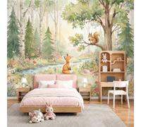 Fotomurales Habitación Infantil Lindo Zorro Ardilla Animales En Acuarela, Papel Pintado 3D Tv Fondo Pared Moderno Dormitorio Murales Fotográfico Decorativos 400Anx280Al cm
