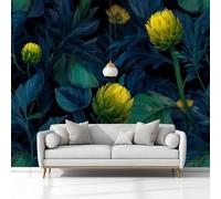 Fotomurales Ilustración Digital Helechos Flores 200 x 140 cm Papel Pintado Tejido No Tejido, Verde Oscuro Fotomural Papel Tapiz Decorativos, para Dormitorio Salón TV Pared Murales Póster