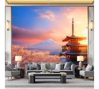 Fotomurales infantiles Cerezos en flor y pagoda paisaje japonés Papel pintado 3D Tv Fondo Pared Moderno Doficina ormitorio Murales Fotomurales Decorativos 400 x 280 cm