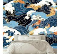 Fotomurales infantiles Ukiyo-e Vintage Japonés Olas Oceánicas Papel pintado 3D Tv Fondo Pared Moderno Doficina ormitorio Murales Fotomurales Decorativos 200 x 140 cm