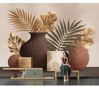 Fotomurales Jarrones Plantas - 250Anx175Al cm Papel Pintado Seda Decoración de Pared Murales Color tierra Ilustraciones De Naturaleza Muerta Diseno Fotográfico Decorativos Dormitorio Para la Sala