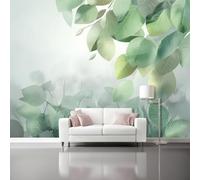 Fotomurales Las hojas verdes son frescas, naturales Papel pintado tejido no tejido decoración Pared decorativos 250 x 175 cm Sala Cuarto Oficina Salón Decoración Casa Verde Blanco