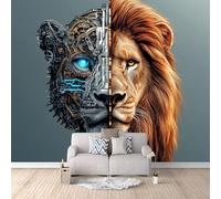 Fotomurales León Mecánico 300x210 cm Papel Pintado Animal Impresión 3D Pared Tela no Tejida Fácil de Instalar Limpiar Poster Ideal para Salones Cocinas Pasillos Papel Pintado Pared Dormitorio