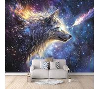 Fotomurales Lobo Galaxia 200x140 cm Papel Pintado Lobo Animal Impresión 3D Pared Tela no Tejida Fácil de Instalar Limpiar Poster Ideal para Salones Cocinas Pasillos Papel Pintado Pared Dormitorio