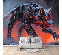 Fotomurales Lobo Mecánico 250x175 cm Papel Pintado Animal Impresión 3D Pared Tela no Tejida Fácil de Instalar Limpiar Poster Ideal para Salones Cocinas Pasillos Papel Pintado Pared Dormitorio