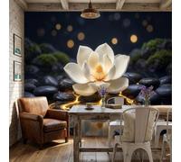 Fotomurales Lujo Zen Floral Pared Sala Magnolia Blanca Gigante 3D Papel Tapiz pintado tejido no tejido, decorativos Murales, Fotográfico 200An×150Al cm