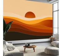 Fotomurales Minimalismo Con Líneas Onduladas Al Atardecer 300 x 210 cm Papel Pintado Tejido No Tejido, Beige Fotomural Papel Tapiz Decorativos - Dormitorio Salón TV Pared Murales Póster