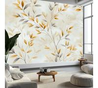 Fotomurales Minimalismo Motivo De Hojas 250 x 175 cm Papel Pintado Tejido No Tejido, Beige Fotomural Papel Tapiz Decorativos para Dormitorio Salón TV Pared Murales Póster