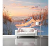 Fotomurales Nieve Playa Atardecer Naturaleza Romance Papel pintado tejido no tejido decoración Pared decorativos 300 x 210 cm Sala Cuarto Oficina Salón Decoración Casa Colores cálidos blancos