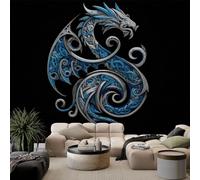 Fotomurales no tejido Dragón vikingo azul 300x210 cm Papel Pintado Decoración de Pared Murales póster efecto 3D, Decorativos Murales para Dormitorio Salón TV Pared
