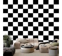 Fotomurales no tejido Geometría de cuadrícula en blanco y negro 300x210 cm Papel Pintado Decoración de Pared Murales póster efecto 3D, Decorativos Murales para Dormitorio Salón TV Pared