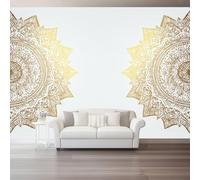 Fotomurales No Tejido Pintura 250 x 175 cm, Tradicional Líneas Mandala Flores Papel Pintado Decoración de Pared, Murales póster efecto 3D, Murales para Dormitorio Infantil Salón, Oro Blanco