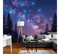Fotomurales Paisaje Bosque Galáctico 450X315Cm Papel Pintado Decoración De Pared Cielo Estrellado Brillante, Murales Póster Azul Violeta Efecto 3D, Fotográfico Murales Para Dormitorio Salón Tv Pared