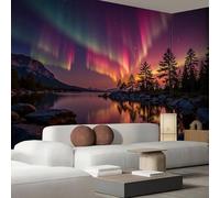 Fotomurales Paisaje Del Lago Aurora 250X175Cm Papel Pintado Decoración De Pared Bosque Natural, Murales Póster Naranja-Rojo Efecto 3D, Fotográfico Murales Para Dormitorio Salón Tv Pared