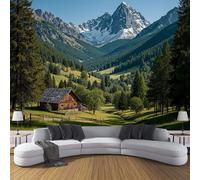 Fotomurales Paisaje Rural Del Valle Alpino, 450x315cm Papel Tapiz Fotográfico Paisaje Rural Papel Pintado Decorativos Murales para Dormitorio Comedor Oficina Hotel Pasillo, Verde Esmeralda