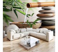 Fotomurales Papel pintado 200 x 140 cm Arte Papel tapiz Fuente De Guijarros De Bambú Vegetal, Moderna Decoración Tejido no Tejido Decoración De Pared Sala CuArteo, Luz Mural