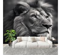Fotomurales Papel pintado 250x175 cm Animales LeóN Retrato Papel Pintado Fotográfico Panoramico Decorativos Dormitorio sala En Blanco Y Negro Murales Papel Tapiz Antimoho Removibles, Grandes