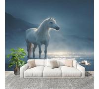 Fotomurales Papel pintado 250x175 cm Caballos De EnsueñO Junto Al Agua Papel Pintado Fotográfico Panoramico Decorativos Dormitorio sala Azul Y Blanco Murales Papel Tapiz Antimoho Removibles, Grandes