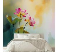 Fotomurales Papel pintado 300 x 210 cm Papel pintado tejido no tejido Decoración de Pared decorativos Murales Moderna Diseno Acuarela Loto Arte oriental