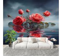 Fotomurales Papel pintado 300x210 cm 3d RomáNtico Rosas Papel Pintado Fotográfico Panoramico Decorativos Dormitorio sala Azul Murales Papel Tapiz Antimoho Removibles, Grandes