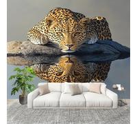 Fotomurales Papel pintado 300x210 cm Primer Plano Un Leopardo Papel Pintado Fotográfico Panoramico Decorativos Dormitorio sala Gris Murales Papel Tapiz Antimoho Removibles, Grandes
