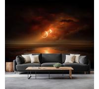 Fotomurales Papel pintado 308 x 220 cm Arte Mural de pared Misteriosa Cielo Estrellado Eclipse Lunar, Moderna Decoración Tejido no Tejido Decoración De Pared Sala Cuarto, Negro Papel pintado mural